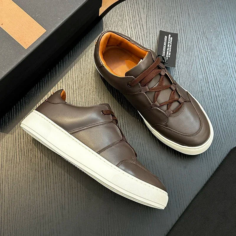 Sneakers Montantes Cuir Véritable Patchwork Homme – CLEVI Paris