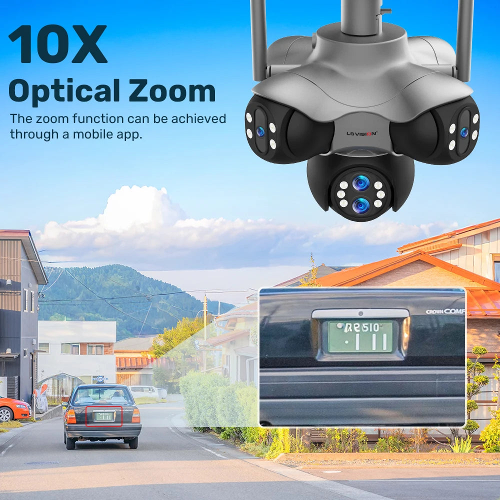 Caméra Panoramique LS VISION 6 Objectifs 30MP 5 Écrans PTZ Zoom 10x IP66 Wi-Fi – CLEVI Paris