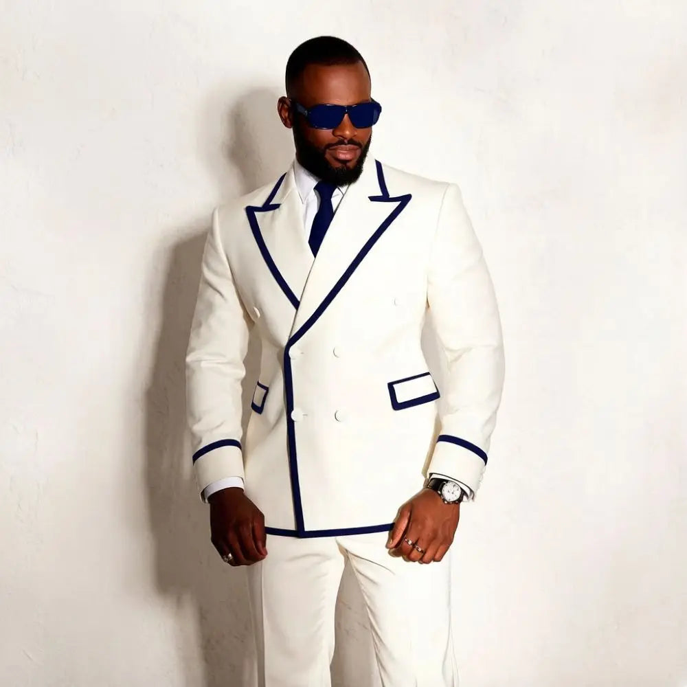 Costume Homme 2 Pièces Smoking Luxe Blanc Revers Pointu Slim Fit Mariage Cérémonie XS-5XL – CLEVI Paris