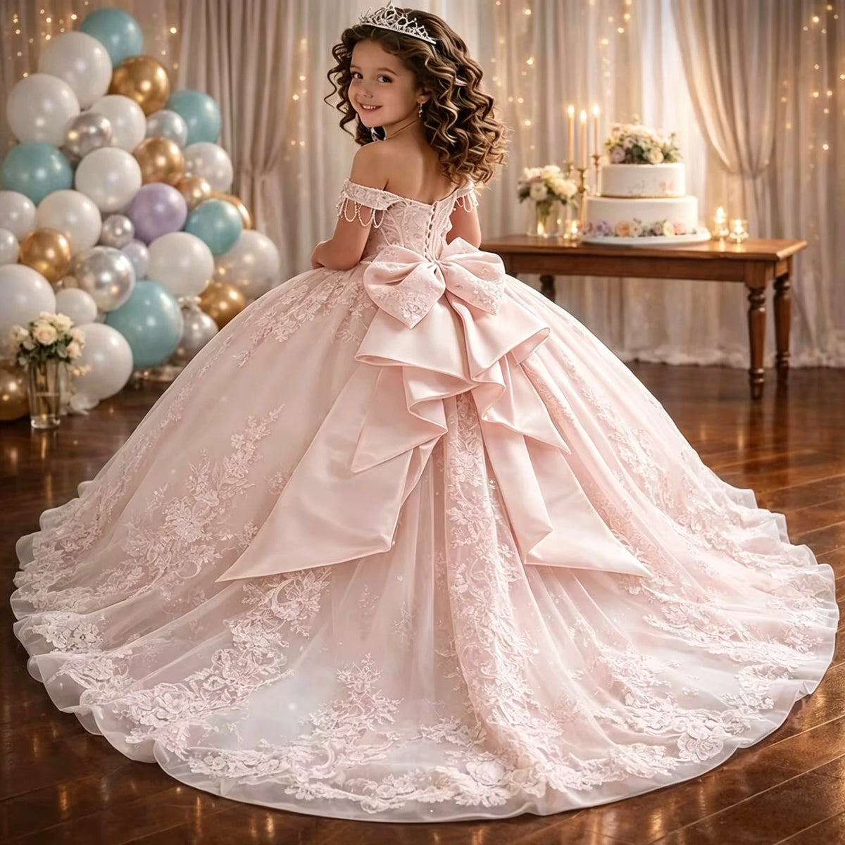 Robe de cérémonie fille en tulle à traîne – CLEVI Paris