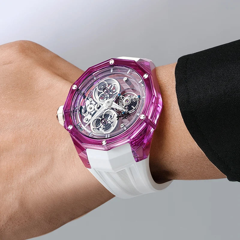 Montre Homme Tourbillon Volant HAOFA 2388 – Boîtier Saphir ou Grenat Transparent Squelette Réserve 60h Édition Limitée – CLEVI Paris