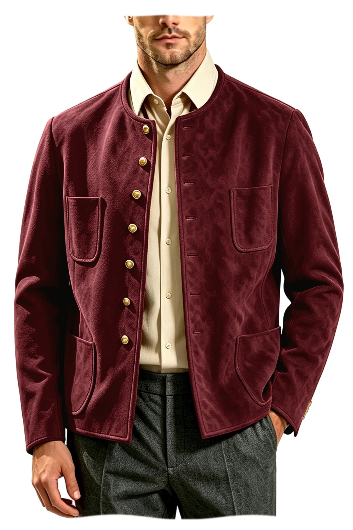 Veste homme vintage en suédine à col montant – CLEVI Paris