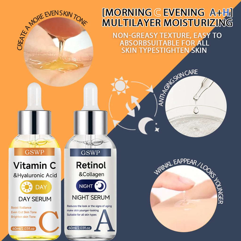 Sérum Jour & Nuit GSWP – Vitamine C, Rétinol & Acide Hyaluronique – Hydratant, Raffermissant & Éclaircissant – CLEVI Paris