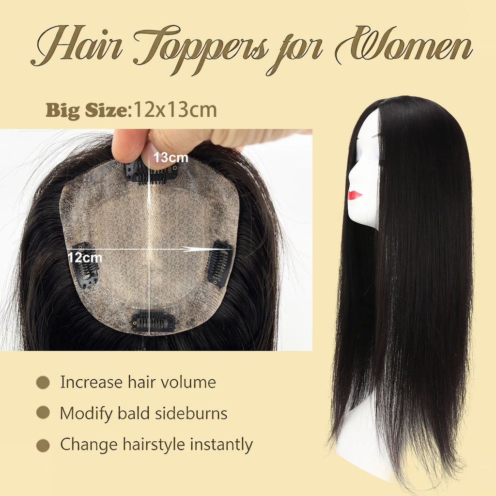 Topper Capillaire Femme Cheveux Humains Remy Base Soie 12x13cm 150% – CLEVI Paris