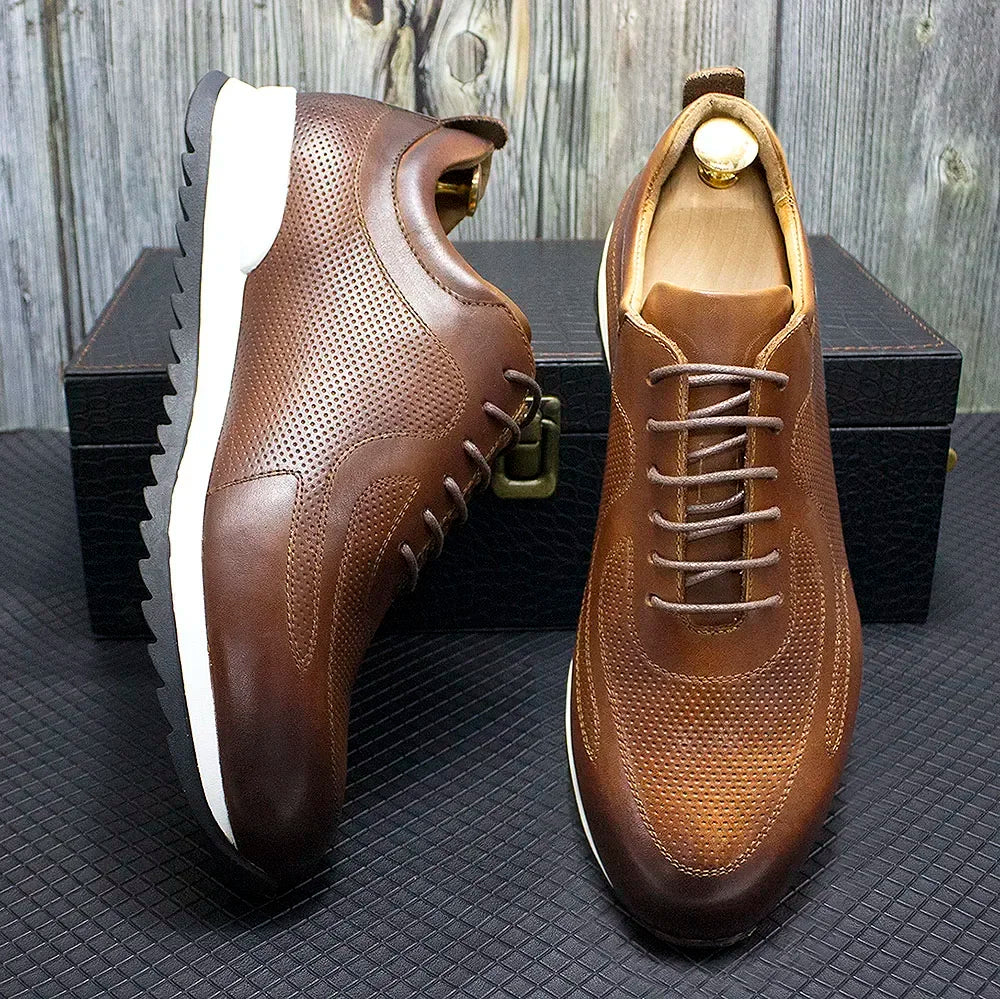 Sneakers Oxford Homme Cuir Véritable Lacets Respirant Imperméable | Noir Marron EU 39-46