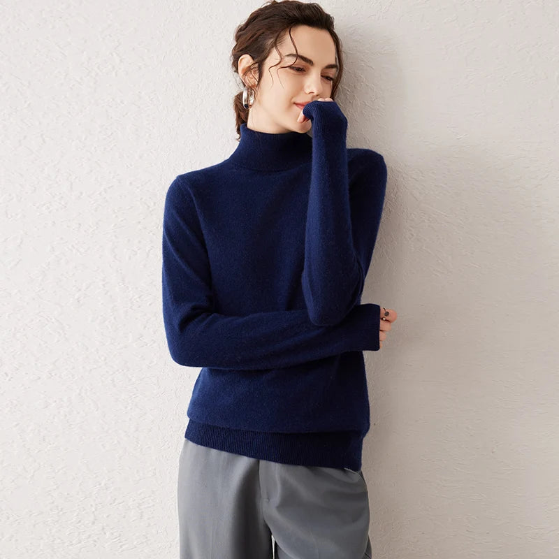 Pull femme en cachemire à col roulé – CLEVI Paris
