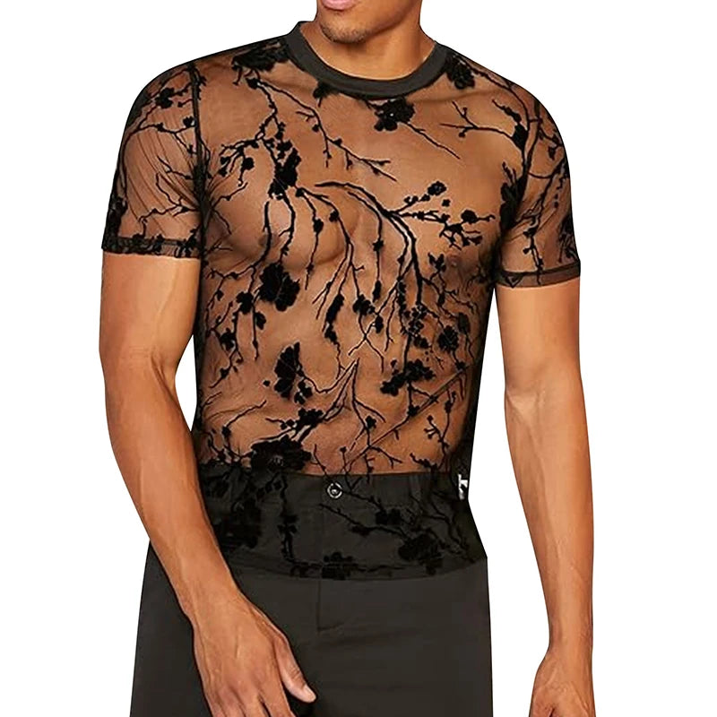 T-Shirt Homme Maille Tricotée Motif Floral Col Rond Manches Courtes – CLEVI Paris
