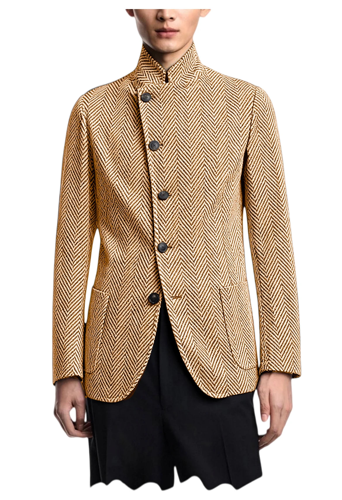 Blazer homme à chevrons, col montant, coupe ajustée – CLEVI Paris