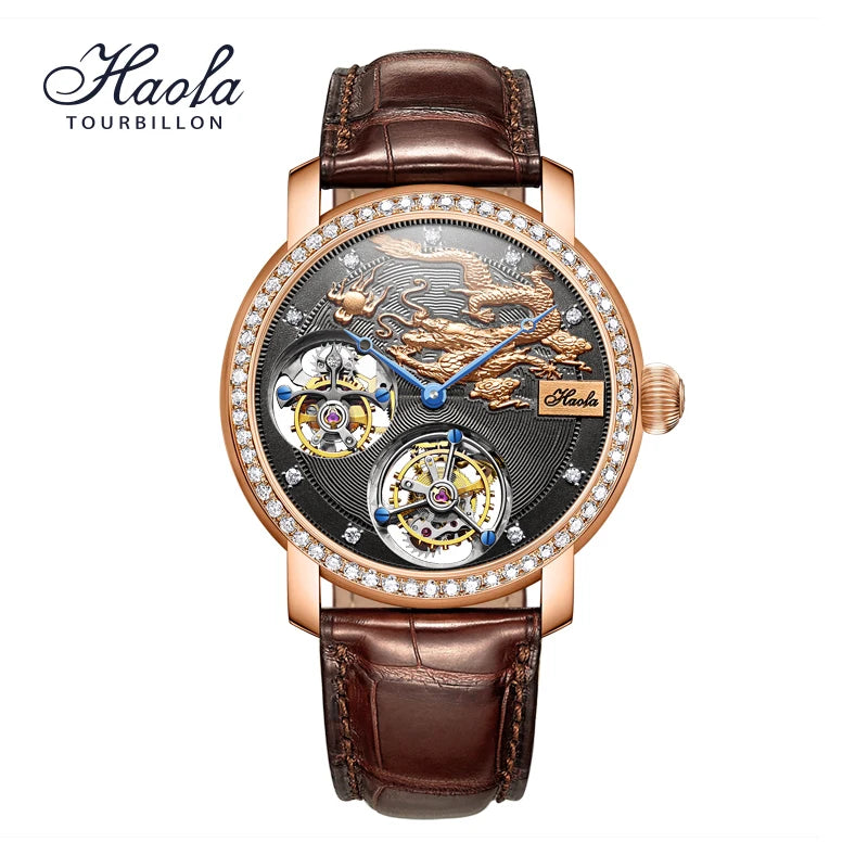 Montre Homme Double Tourbillon HAOFA K002 – Or Massif 18K Diamants Afrique du Sud Bracelet Alligator Édition Limitée – CLEVI Paris