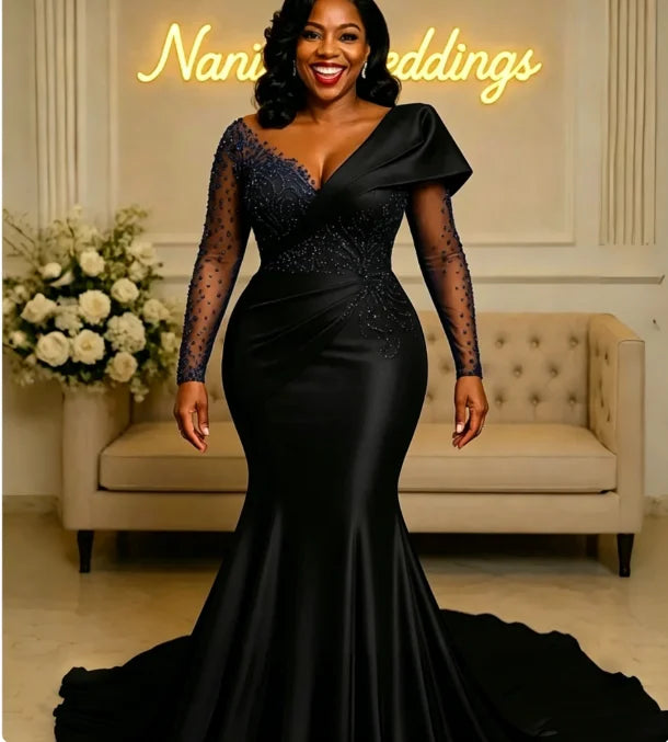 Robe de soirée sirène perles et cristaux – CLEVI Paris