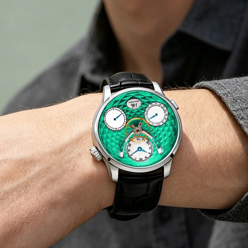 Montre Homme Automatique Shanghai Sky Dome 895 – Verre Saphir Calendrier Bracelet Cuir – CLEVI Paris