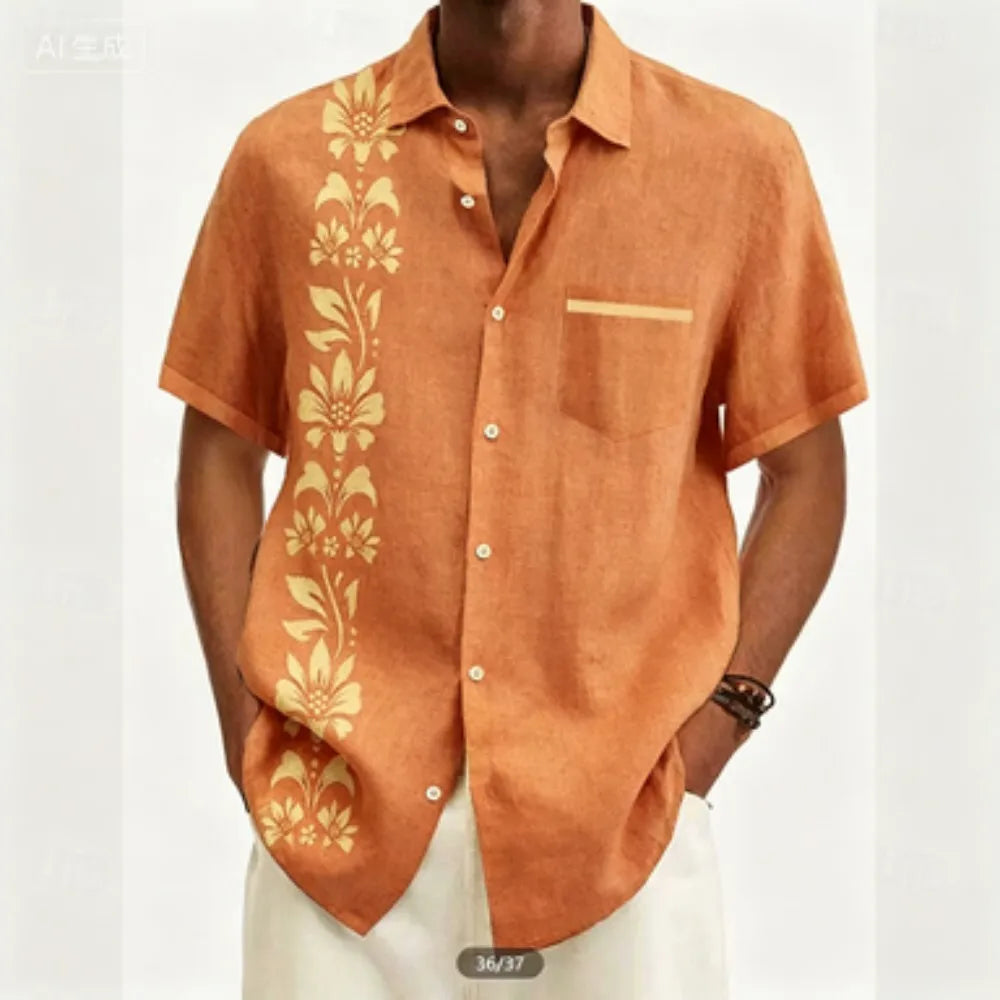 Chemise homme à fleurs en lin manches courtes – CLEVI Paris