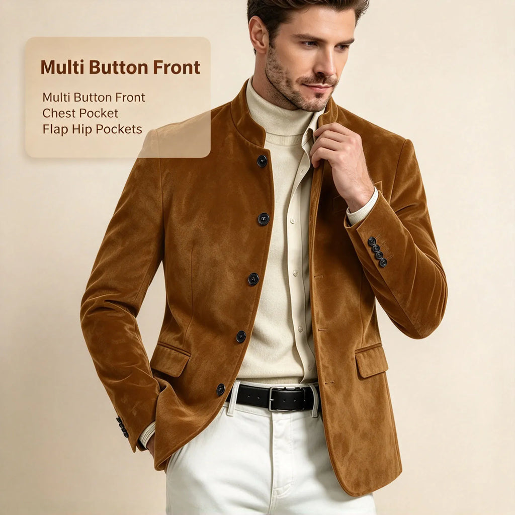 Blazer homme en velours à col montant – CLEVI Paris