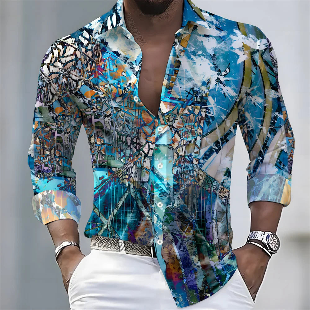 Chemise Homme Color Block à Manches Longues – CLEVI Paris
