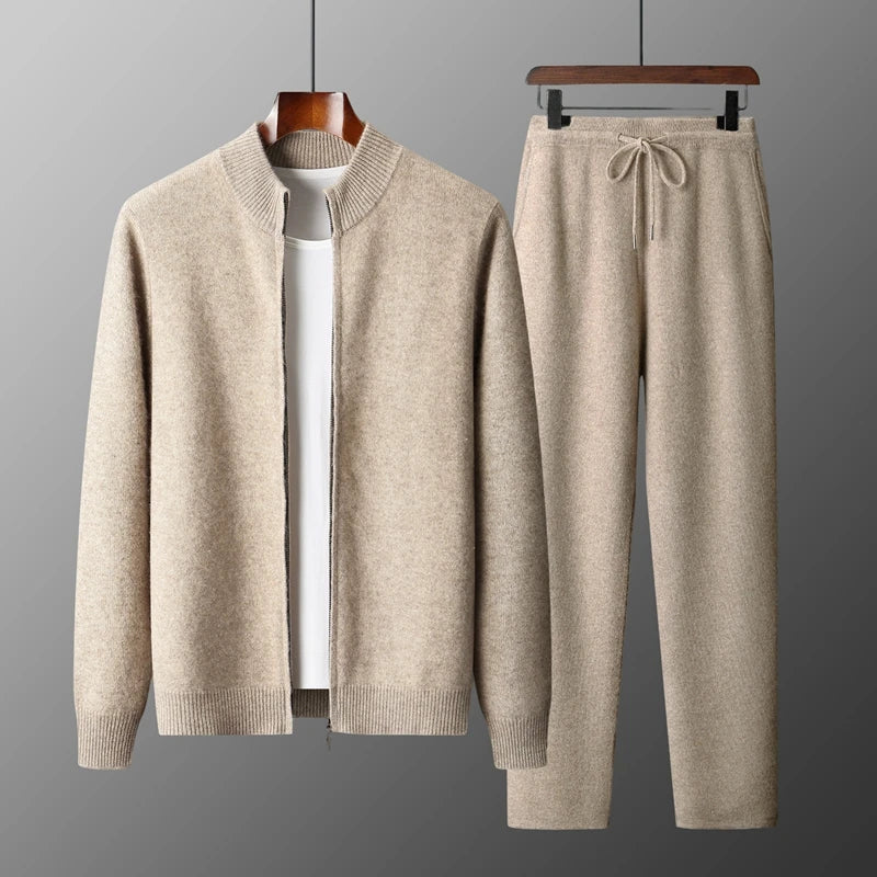Ensemble Jogging Homme 100% Laine Mérinos MVLYFLRT – Cardigan Col Rond Demi-Zip + Pantalon – 3 Coloris, S à XXL – CLEVI Paris