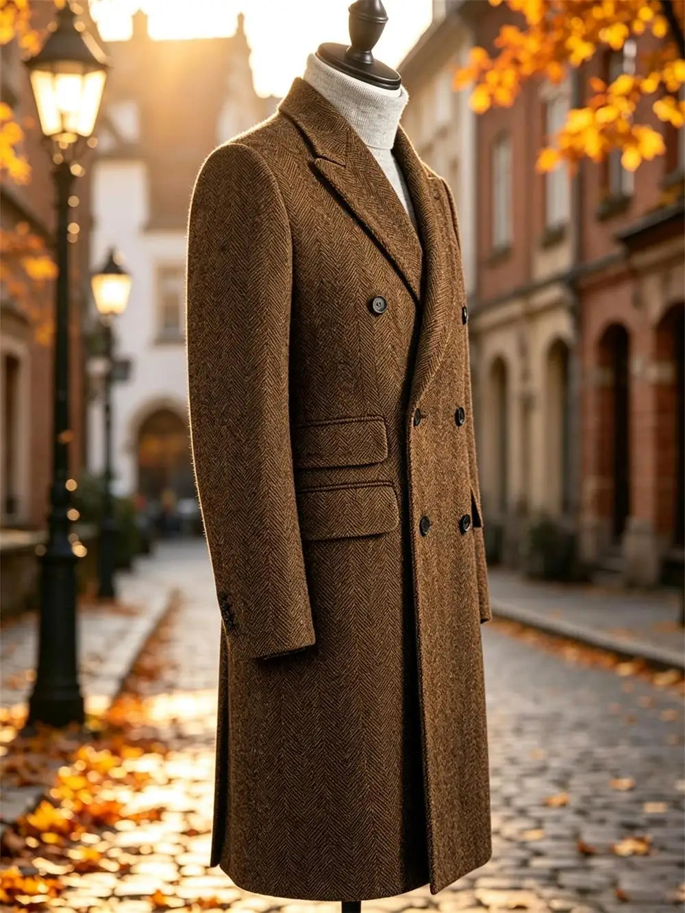 Manteau long homme laine mélangée à chevrons – CLEVI Paris