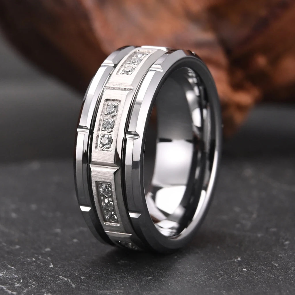 Bague homme en tungstène et zircon cubique blanc – CLEVI Paris