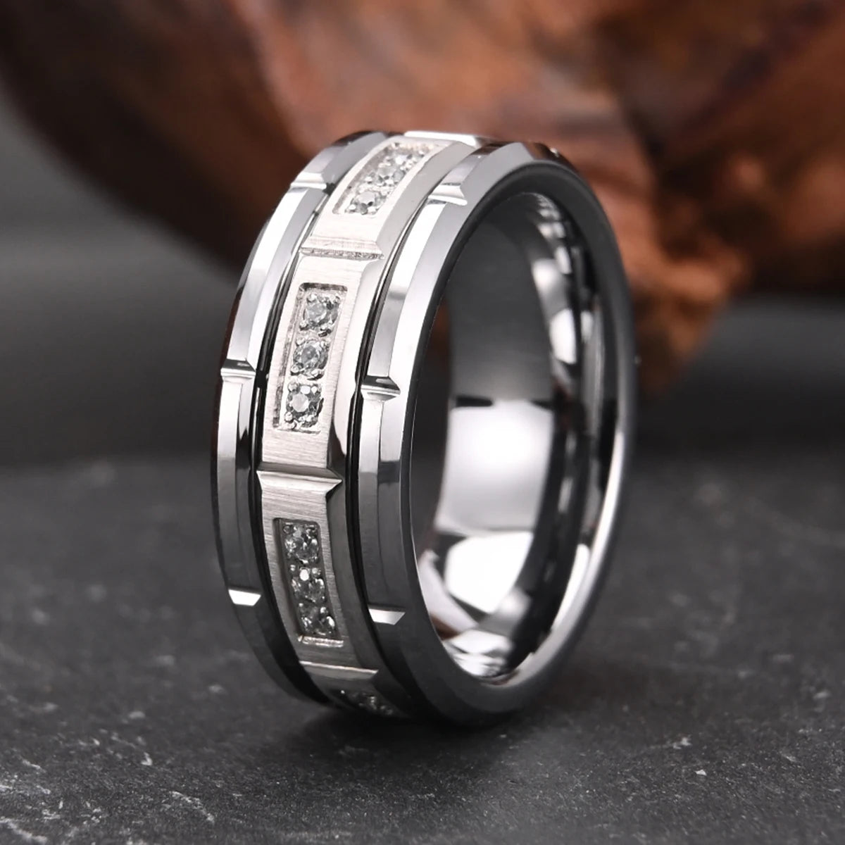 Bague homme en tungstène et zircon cubique blanc – CLEVI Paris