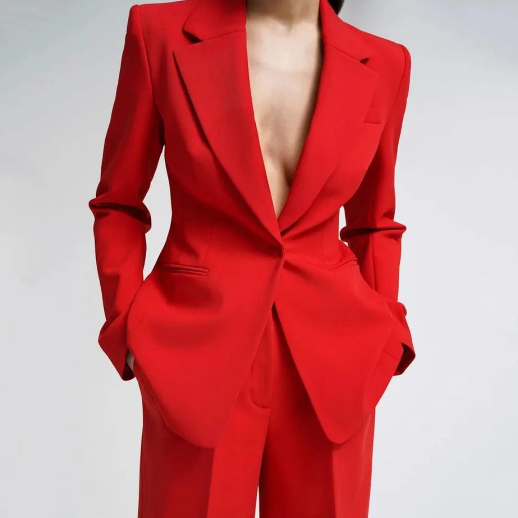 Tailleur 2 Pièces Femme Blazer Pantalon Revers Cranté 13 Coloris – CLEVI Paris