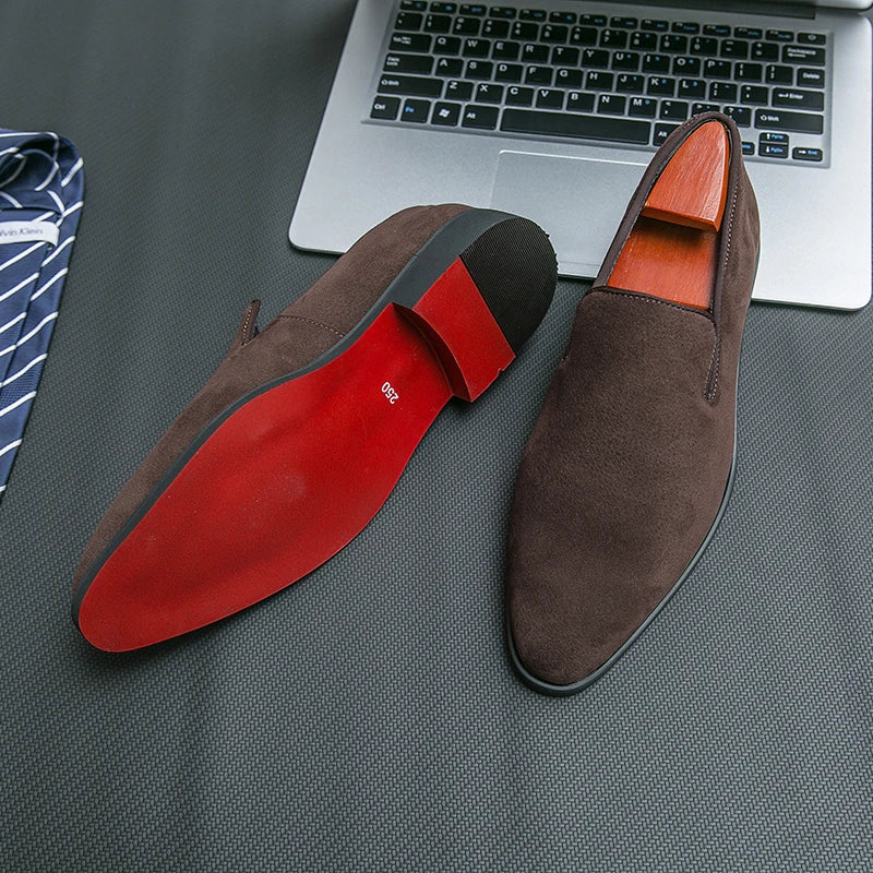 Mocassins Homme Semelle Rouge Velours Slip-On Bout Rond | Fête Soirée EU 40-46