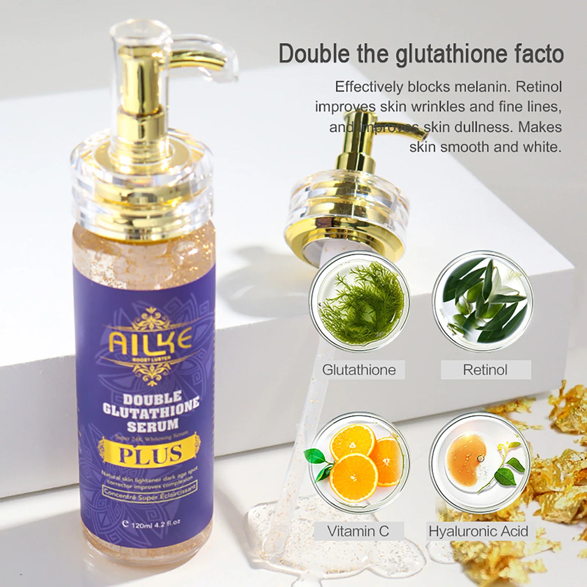 Sérum Éclaircissant Or 24K & Glutathion AILKE – Anti-Taches & Teint Uniforme – CLEVI Paris