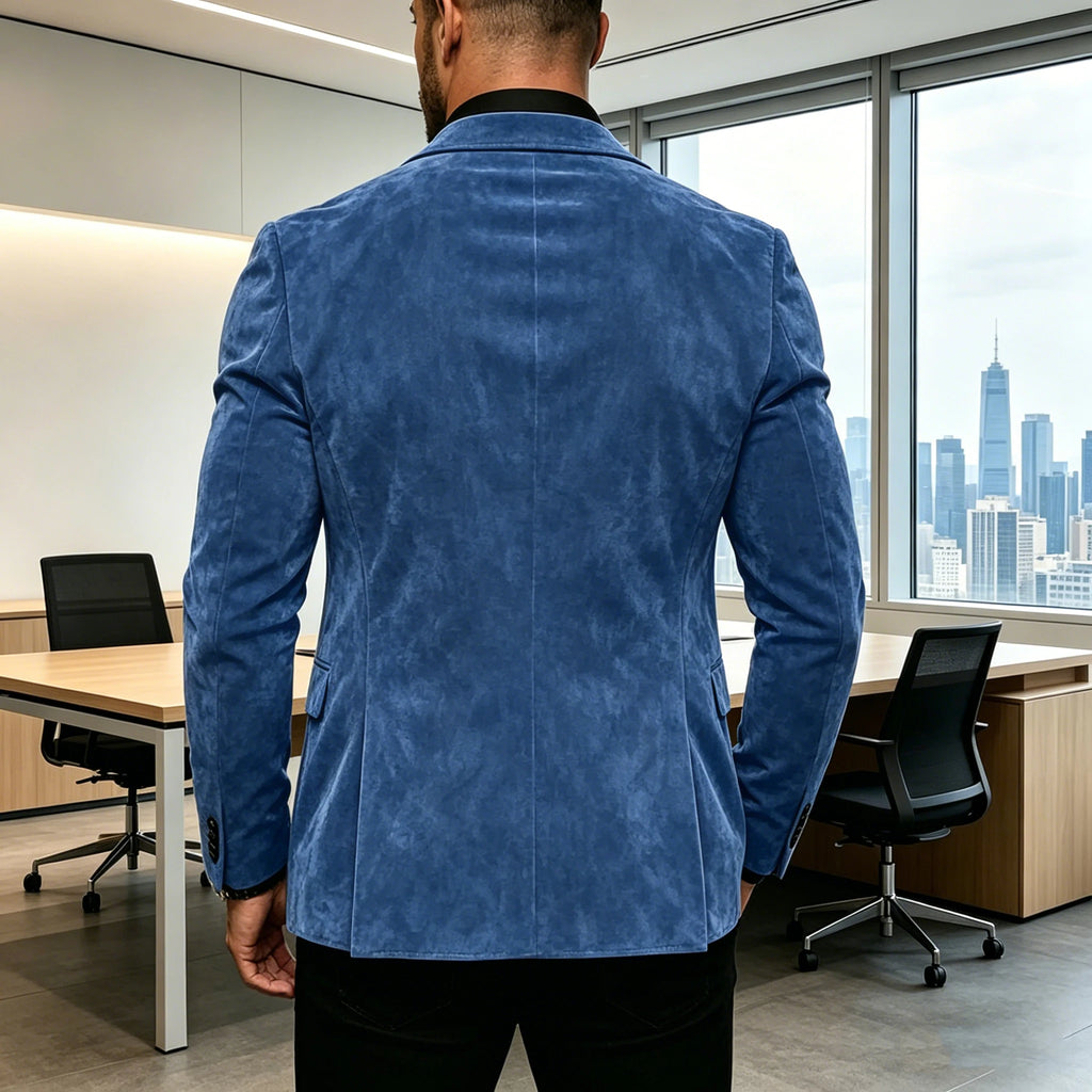 Blazer en daim vintage pour homme, coupe ajustée, 2 boutons, revers cranté, veste de costume décontractée, smoking formel pour affaires, mariage, fête, usage quotidien