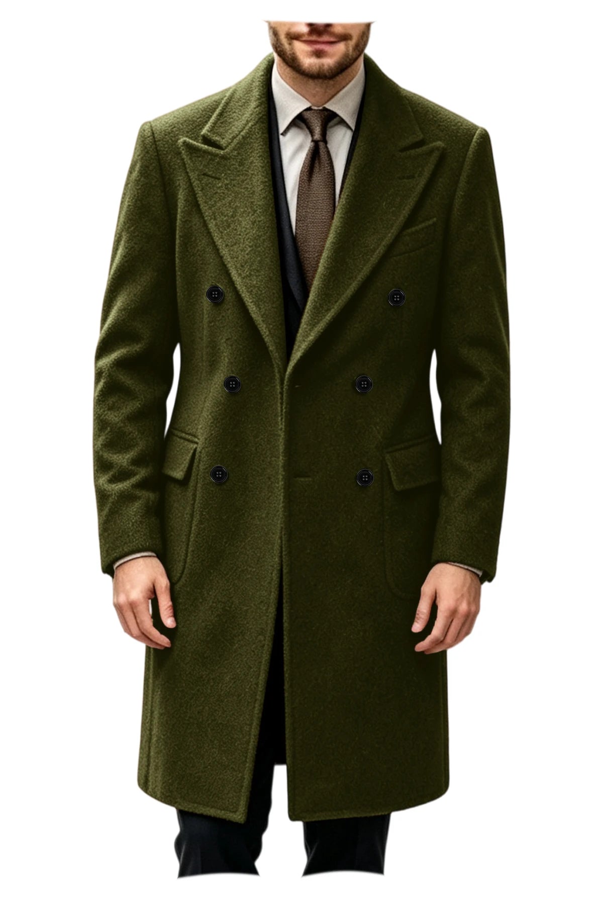 Manteau homme long croisé en laine mélangée – CLEVI Paris
