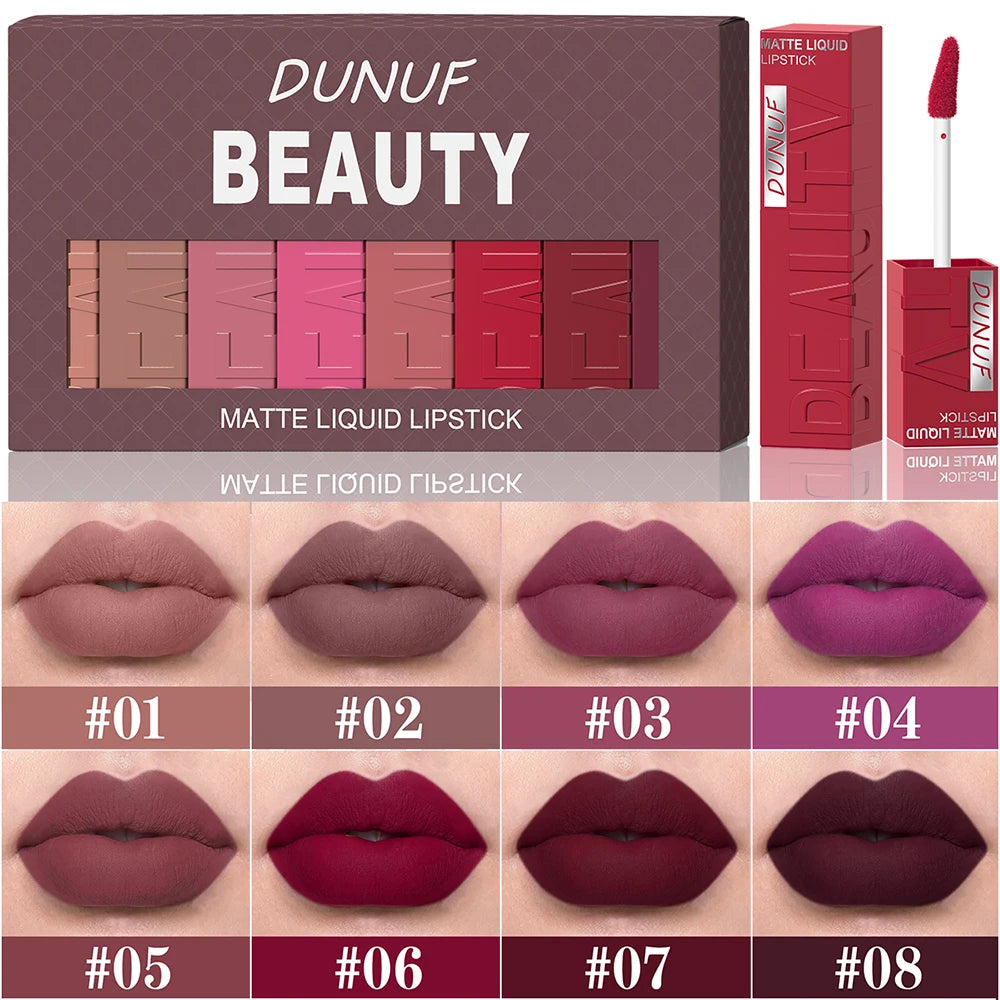 Coffret 8 Rouges à Lèvres Liquides Mat Velvet Tube Carré Waterproof – CLEVI Paris