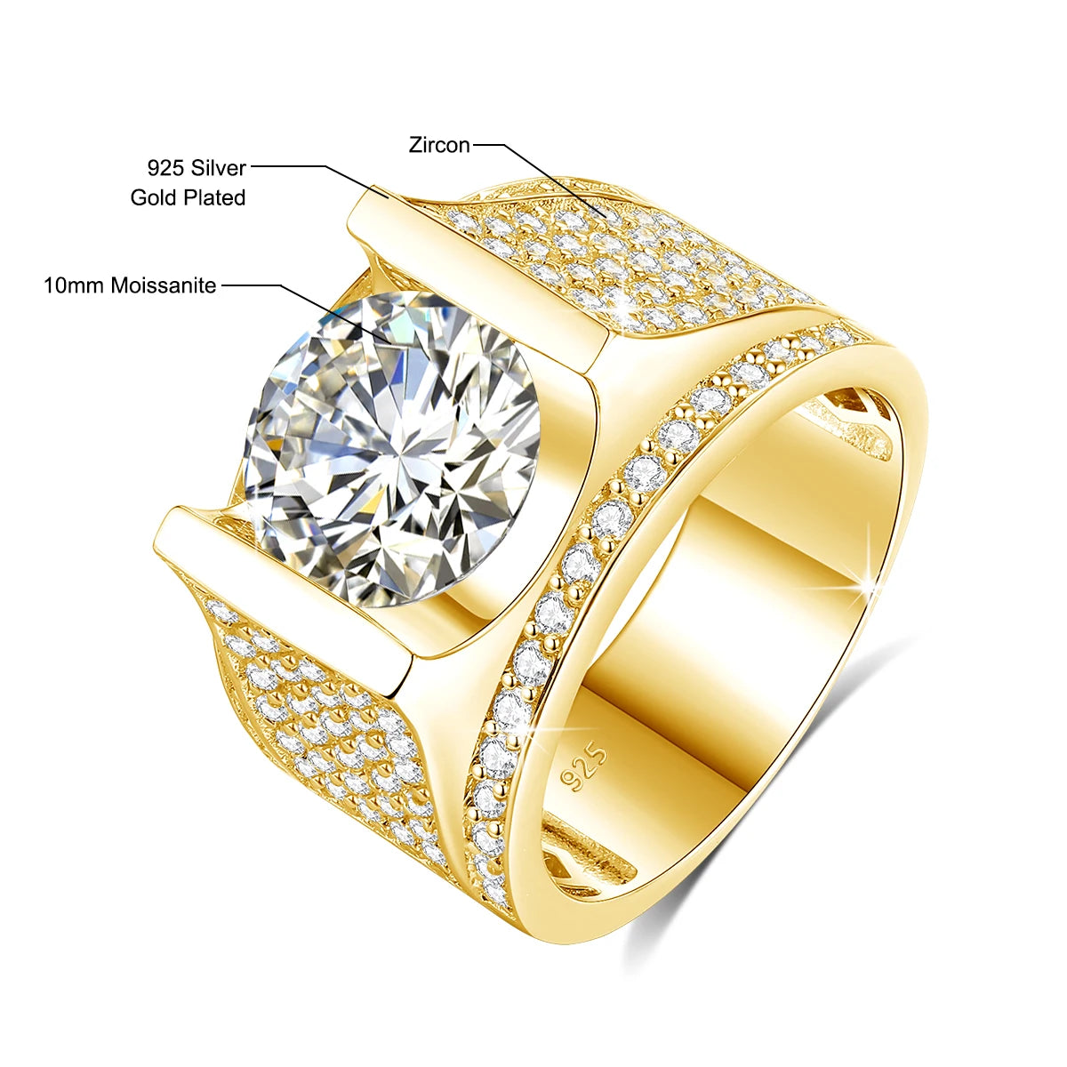 Bague Homme Moissanite 10mm Argent 925 Certifiée – CLEVI Paris