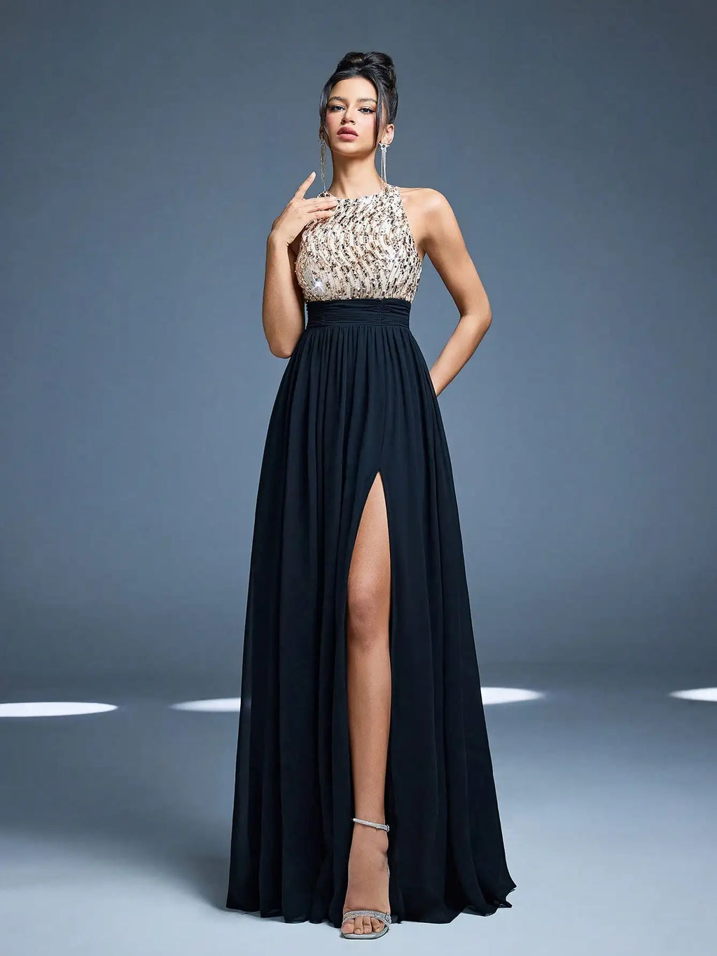 Robe noire bustier à paillettes – CLEVI Paris
