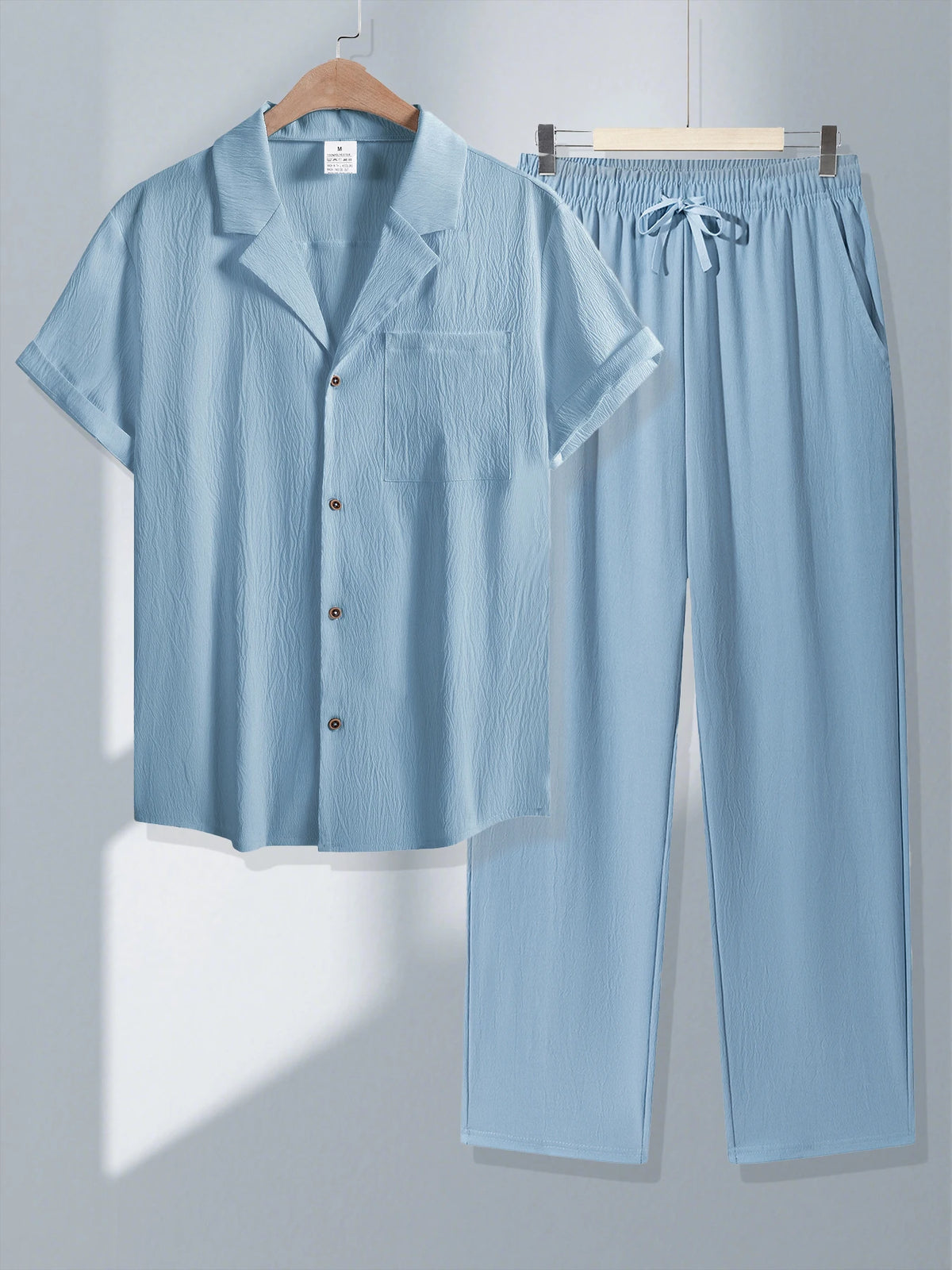 Ensemble 2 Pièces Homme Soie Glacée Polo Manches Courtes + Pantalon Long Casual Été – CLEVI Paris