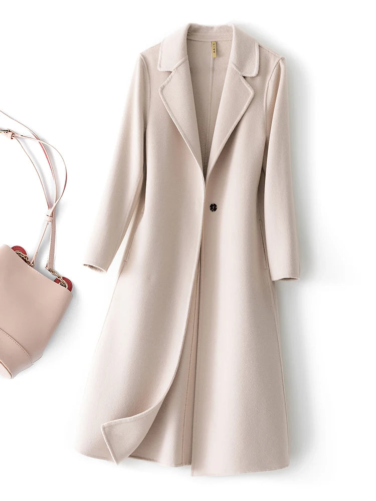 Manteau long femme en laine à un bouton – CLEVI Paris