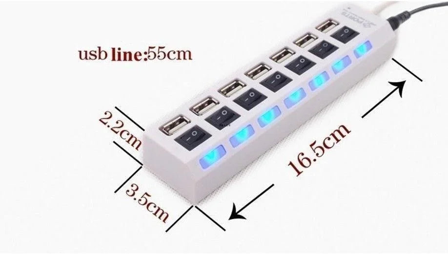 Hub USB 2.0 LED 4 ou 7 Ports Interrupteur ON/OFF Noir Blanc PC – CLEVI Paris