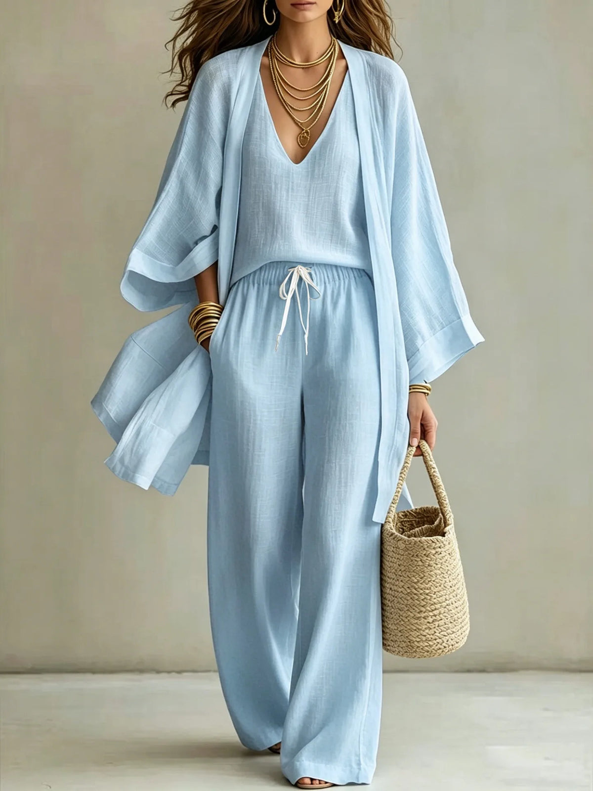 Ensemble femme 3 pièces kimono et pantalon – CLEVI Paris