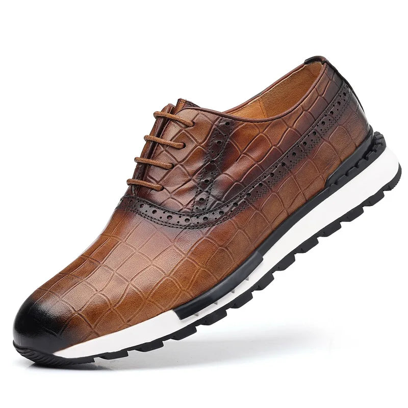 Sneaker Oxford Brogue Homme Cuir Vachette Motif Pierre | Doublure Cuir 7 Coloris