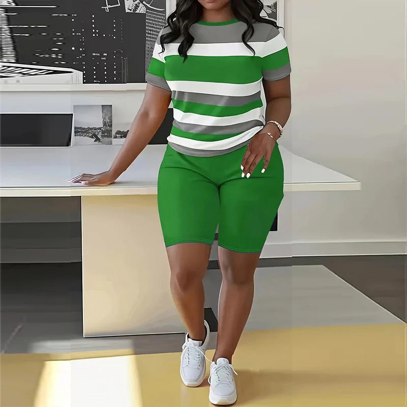Ensemble 2 Pièces Femme Top Rayé Manches Courtes & Short – CLEVI Paris