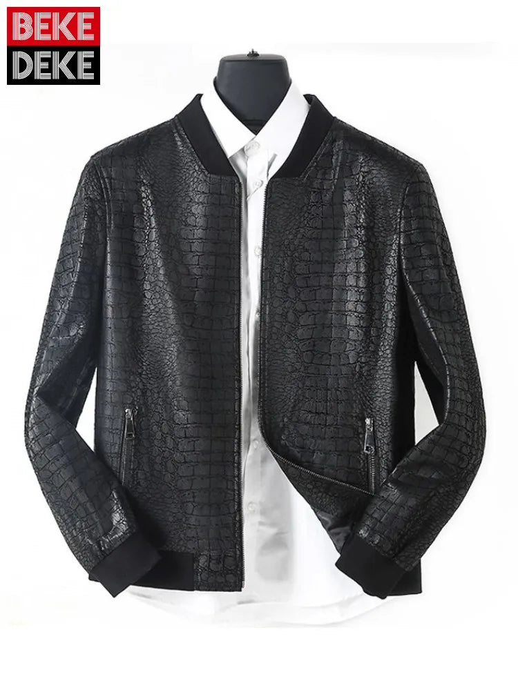Veste homme en cuir noir motif crocodile – CLEVI Paris
