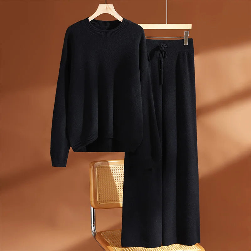 Ensemble mérinos femme, pull et pantalon large – CLEVI Paris