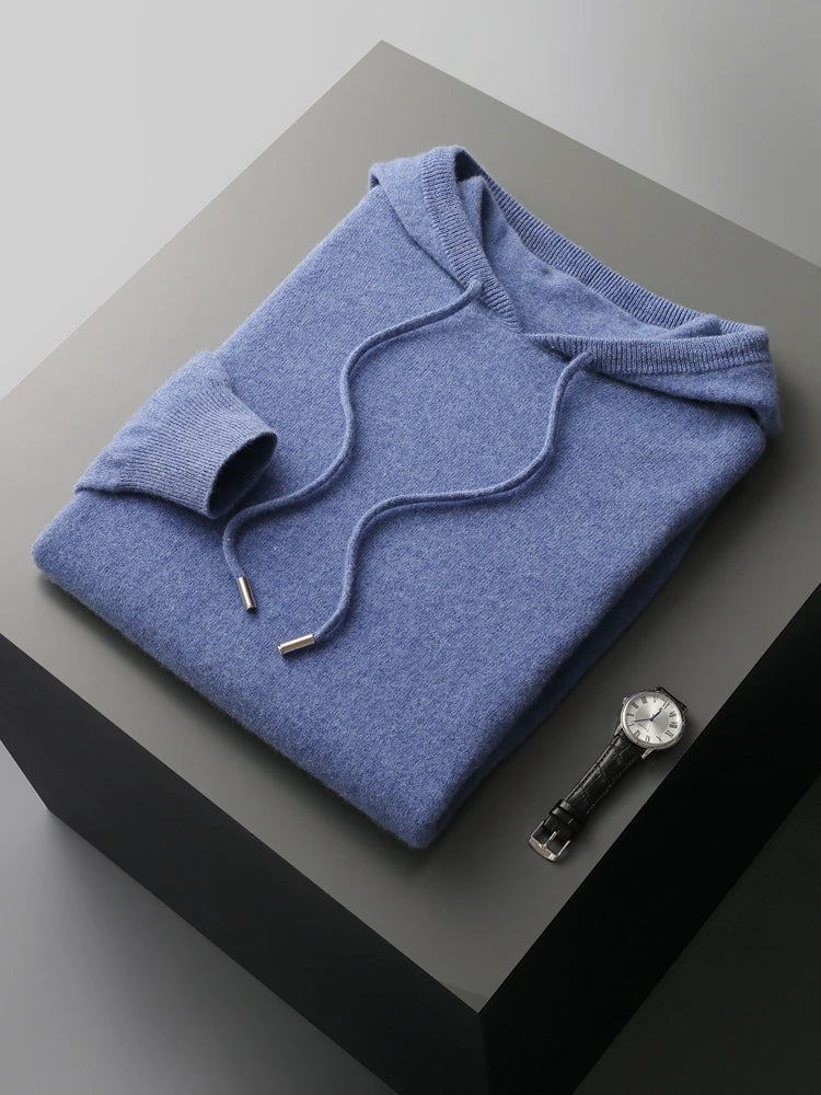 Hoodie Homme 100% Laine Mérinos MVLYFLRT – Col Capuche Tricot Manches Longues – 7 Coloris, S à XXL – CLEVI Paris