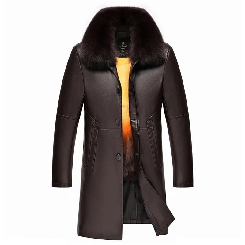 Manteau homme en cuir, vison et col renard – CLEVI Paris