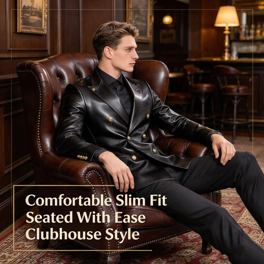 Blazer homme croisé en similicuir brillant – CLEVI Paris