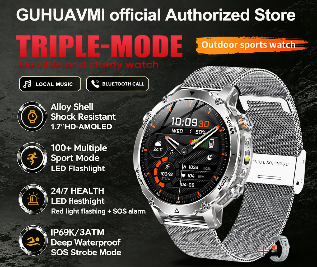 Montre connectée sport AMOLED 1,7 pouce – CLEVI Paris