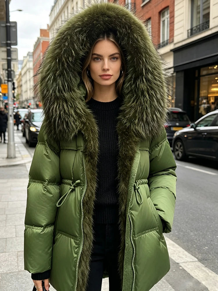 Parka duvet femme à capuche et fourrure – CLEVI Paris