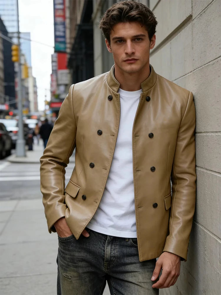 Blazer homme en similicuir, col montant – CLEVI Paris
