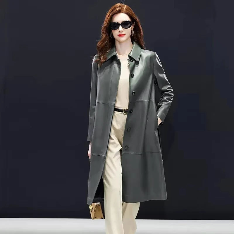 Manteau long femme cuir de mouton ceinturé – CLEVI Paris
