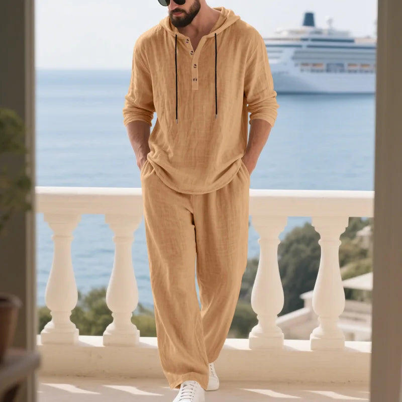 Ensemble homme à capuche en lin mélangé – CLEVI Paris