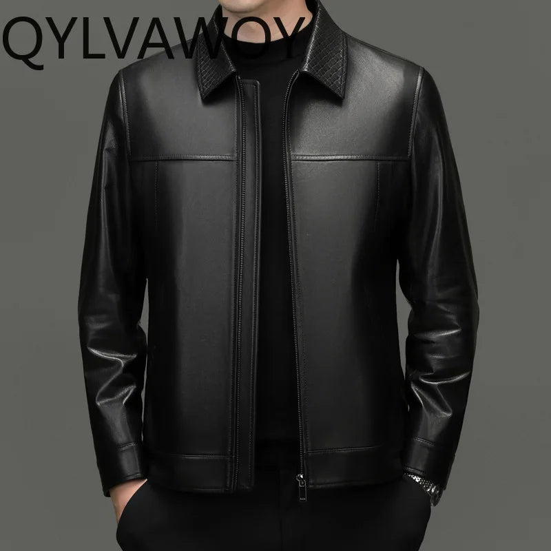 Veste homme en cuir de mouton à col rabattu – CLEVI Paris