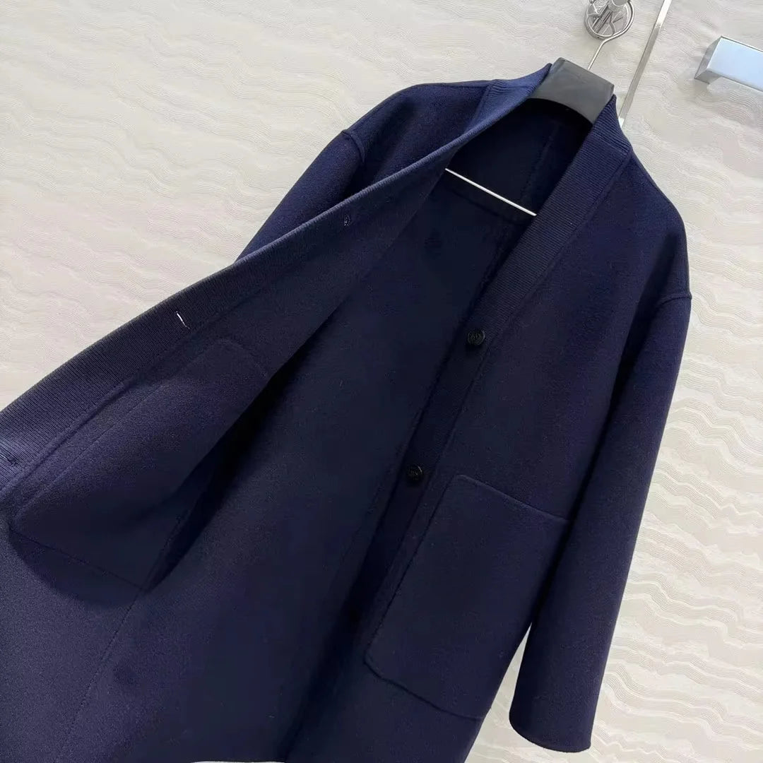 Manteau femme laine et cachemire col V – CLEVI Paris
