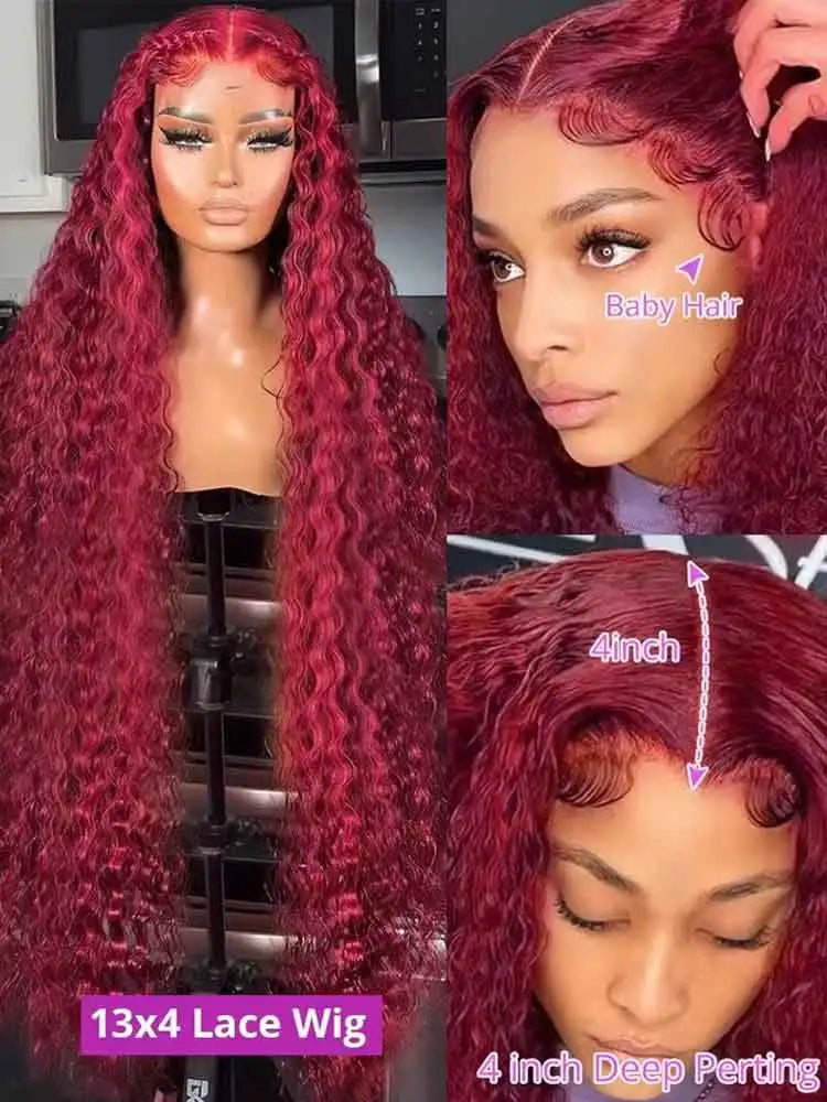 Perruque Lace Front 13x4 Deep Wave Cheveux Humains Brésiliens Bordeaux & Highlight – CLEVI Paris