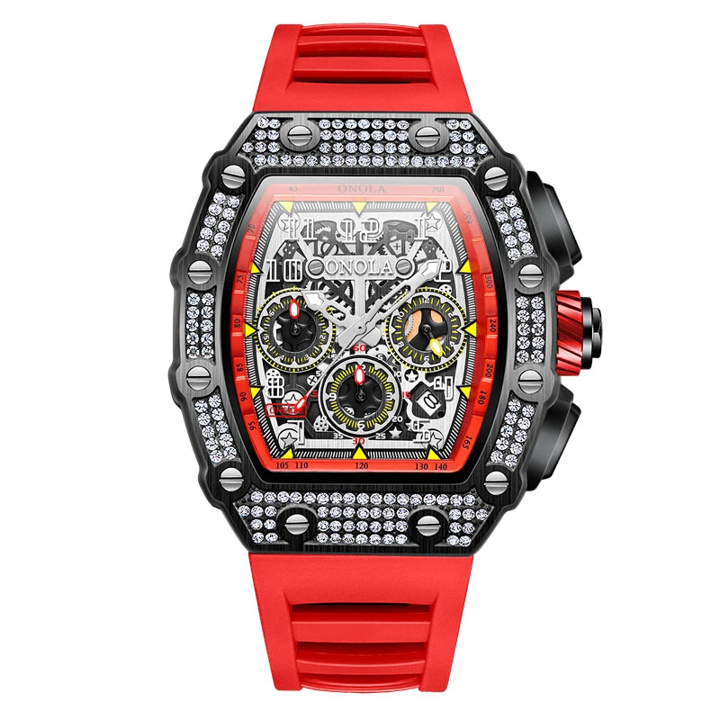 ONOLA ON6826D – Montre Automatique Homme | Diamants, Phase de Lune, Squelette, Étanche 3 Bar